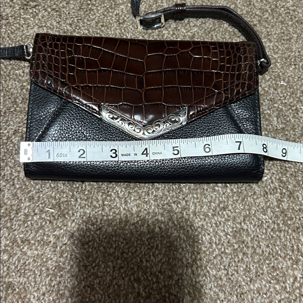 Brighton Two-Toned Crocodile Embossed Leather Brown & Black Crossbody Bag - Picture 8 of 9
